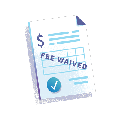 Paperwork with "Fee Waived" stamp
